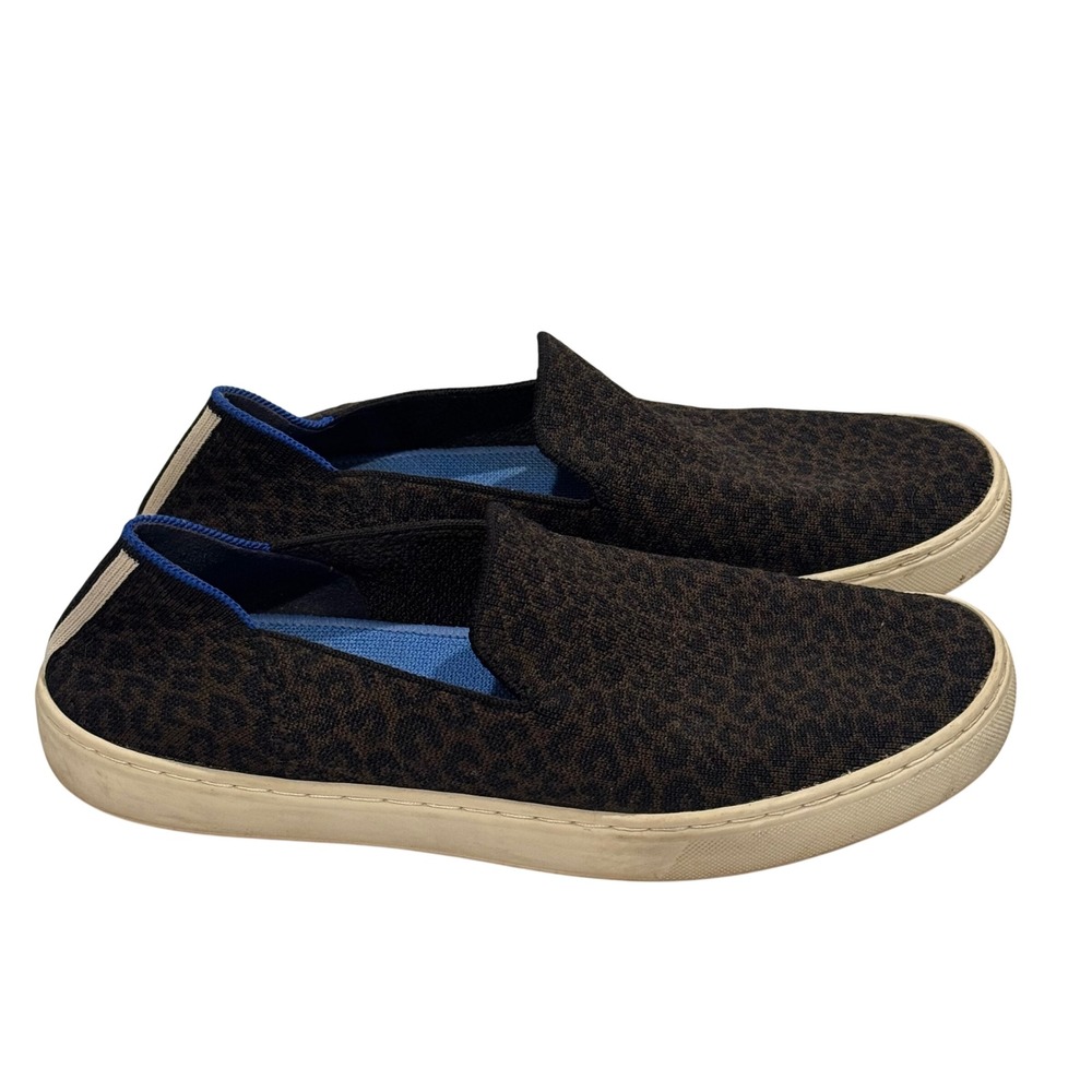 Rothys The Sneaker Womens 9 Brown Leopard Print Knit Slip On Washable Shoes